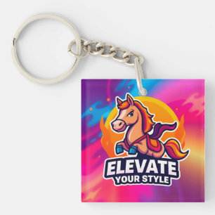 Stylish Horse On a Vibrant Artistic Background Key Ring