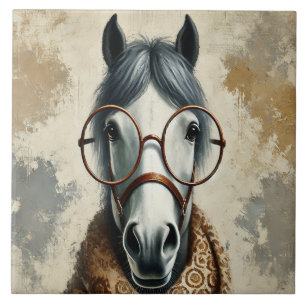Stylish Horse with Glasses – Funny Vintage Art Ceramic Tile