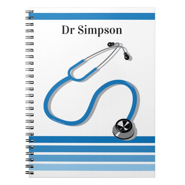 Stylish Hospital Doctor or Nurse Blue Stethoscope Notebook (Front)