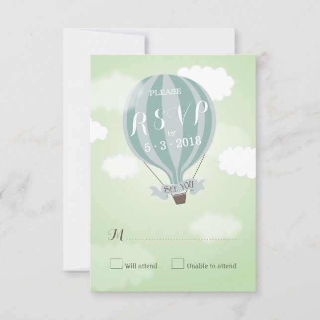 Stylish Hot Air Blue Balloon RSVP Card (Front)