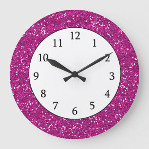 Stylish Hot Pink Glitter Large Clock
