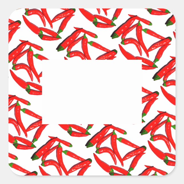 Stylish Hot Spicy Red Green Chilli Pepper Square Sticker (Front)