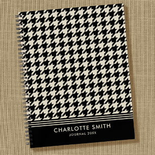 Stylish Houndstooth Pattern Black Off-white Spiral Notebook