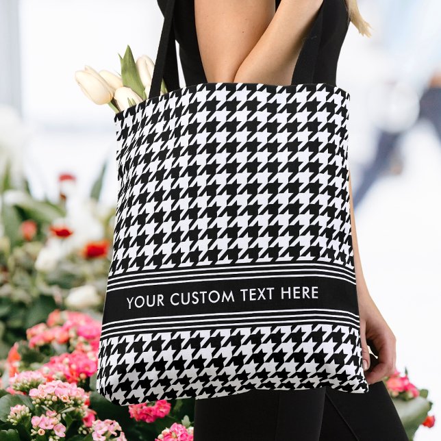 Stylish Houndstooth Personalised Black White Tote Bag (Creator Uploaded)