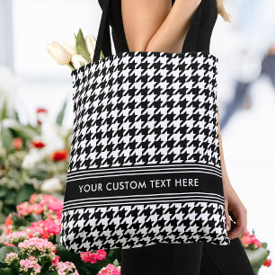 Stylish Houndstooth Personalized Black White Tote Bag