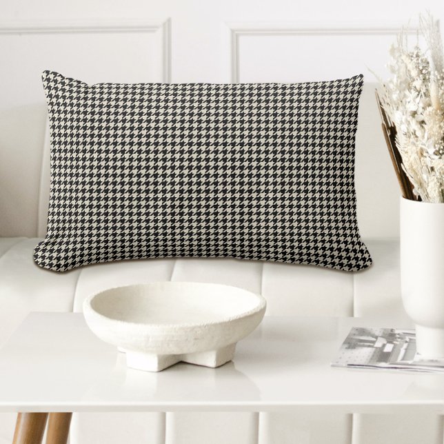 Stylish Houndstooth Plaid Pattern Black Off-White Lumbar Cushion (Creator Uploaded)