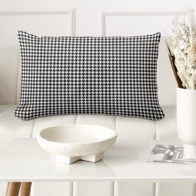 Stylish Houndstooth Plaid Pattern Black White Lumbar Cushion (Creator Uploaded)