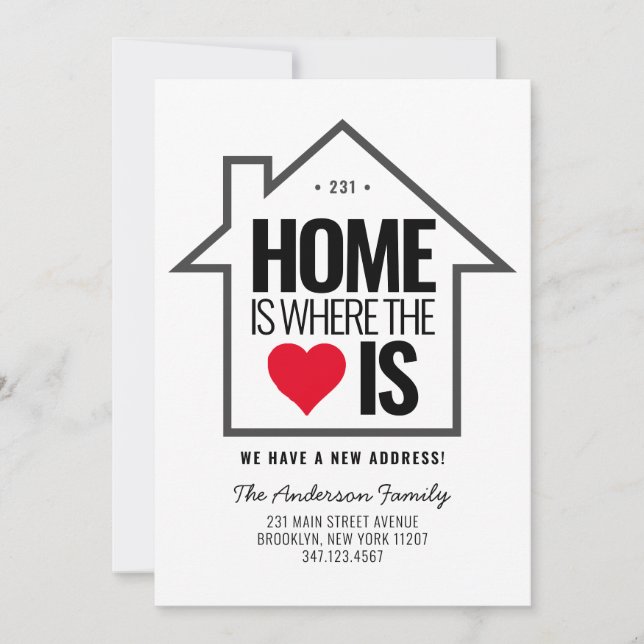 Stylish House Home Heart Change New Address Moving Announcement (Front)