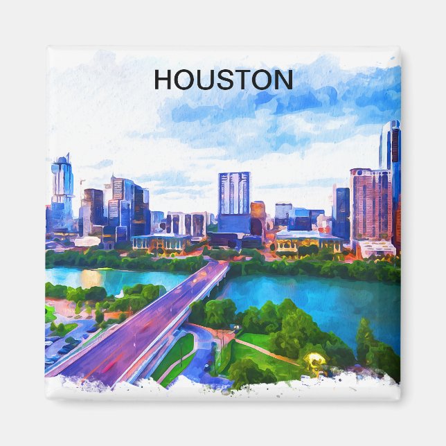 Stylish Houston Texas Panorama View Magnet (Front)