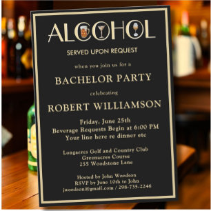 Stylish Humour Black & Gold Bachelor Party  Invitation