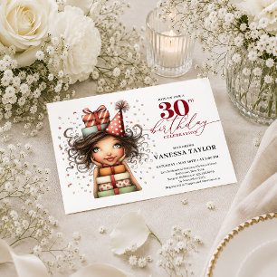 Stylish Humour Woman 30th Birthday Burgundy Script Invitation