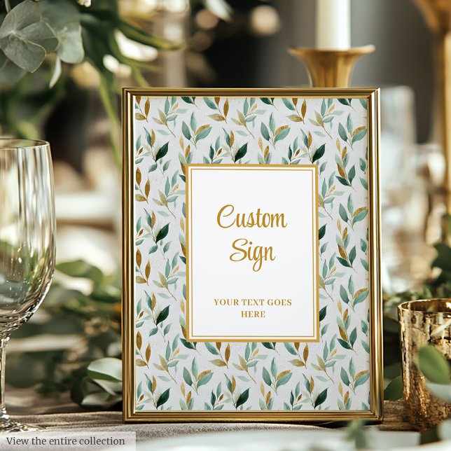 Stylish Hunter Green Gold Greenery Wedding Custom  Poster (Stylish Hunter Green Gold Greenery Wedding Custom Poster )