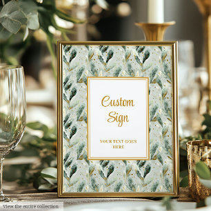 Stylish Hunter Green Gold Greenery Wedding Custom  Poster