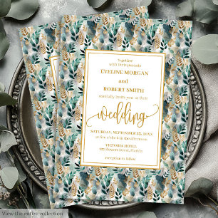 Stylish Hunter Green Gold Greenery Wedding Invite