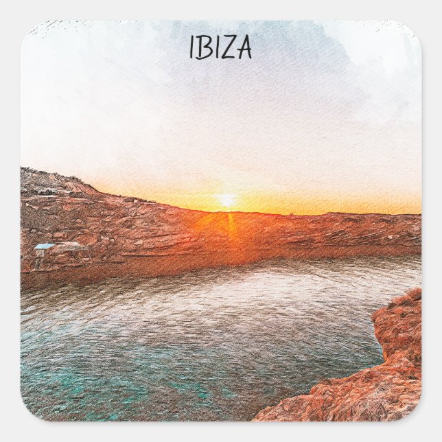 Stylish Ibiza Spain Sunset Square Sticker (Front)