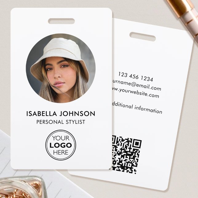 Stylish ID Photo Logo QR Code White Black Security Badge (Creator Uploaded)