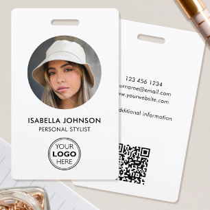 Stylish ID Photo Logo QR Code White Black Security ID Badge