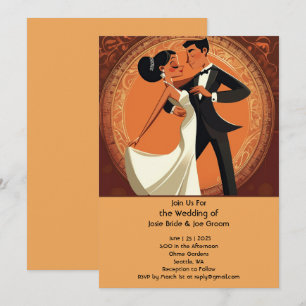 Stylish illustrated couple wedding invitation