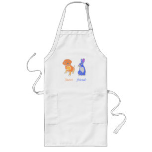 Stylish Illustrated Dog And Rabbit Art Long Apron