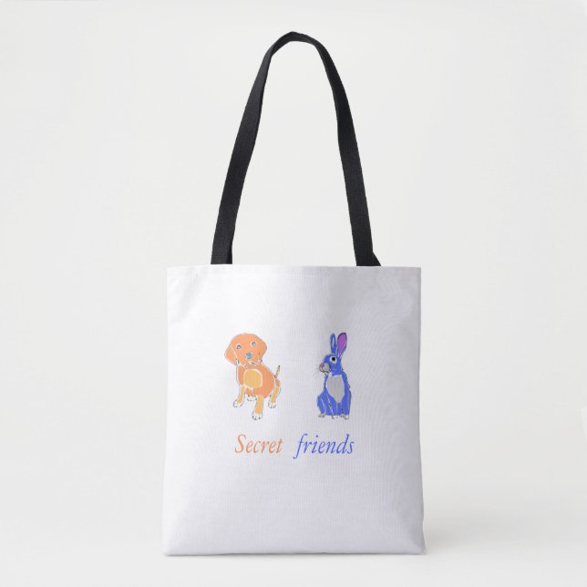 Stylish Illustrated Dog And Rabbit Tote Bag (Front)