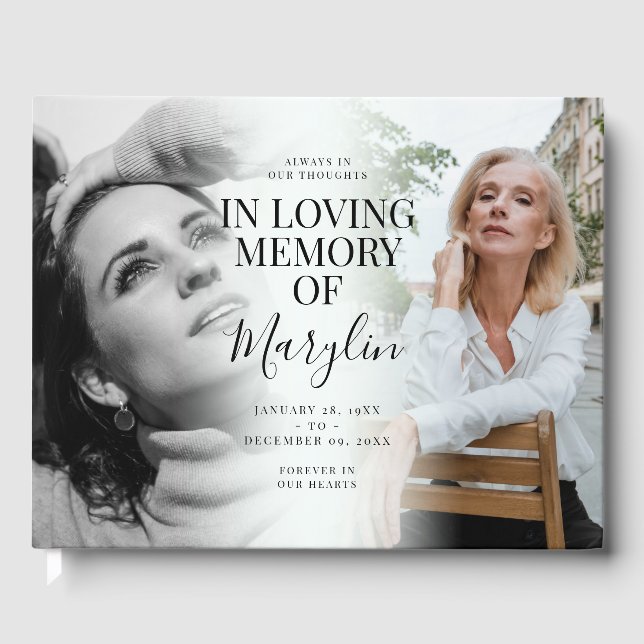 Stylish In Loving Memory Before & After Photo Guest Book (Front)