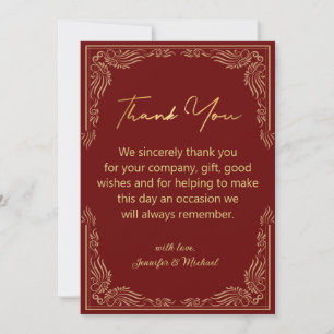 stylish indian gold red thank you wedding card