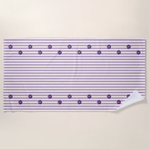 Stylish Indigo Flowers, Blush & Violet Striped Beach Towel