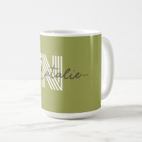 Stylish initial and script name Olive green cute