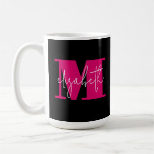 Stylish Initial Letter Monogram and Name Black Coffee Mug
