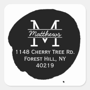 Stylish Ink Splatter Custom Monogram Square Sticker