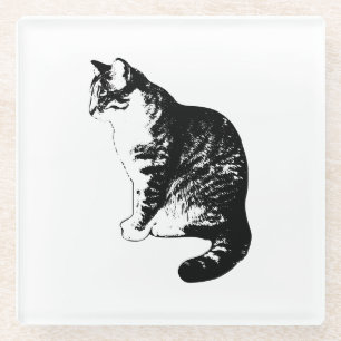 Stylish Ink Striped Tabby Cat Side Profile Coaster