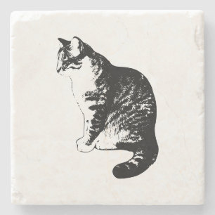 Stylish Ink Striped Tabby Cat Side Profile Coaster