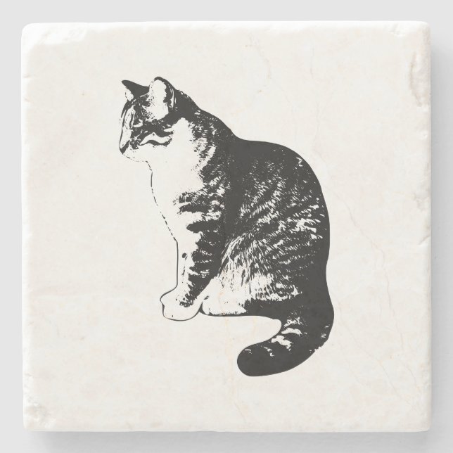 Stylish Ink Striped Tabby Cat Side Profile Coaster (Front)