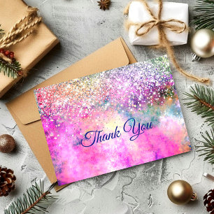 Stylish iridescent faux glitter  thank you card