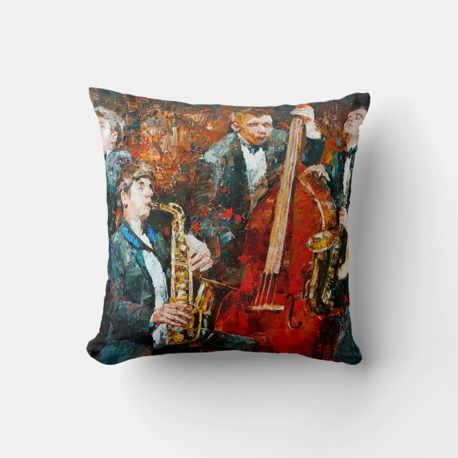 Stylish jazz band playing music on the scene, back cushion (Front)