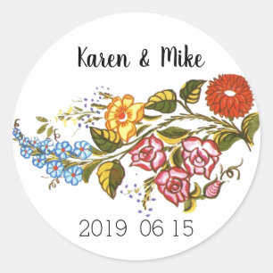 Stylish Kalocsai flowers - personalised wedding Classic Round Sticker