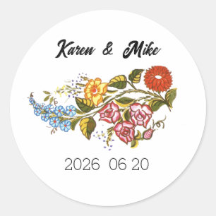 Stylish Kalocsai flowers - personalized Classic Round Sticker