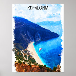 Stylish Kefalonia Greece Watercolor Artwork Poster