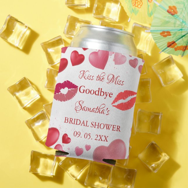 Stylish  Kiss Miss Goodbye Red Lips Bridal Shower Can Cooler (In Situ Summer)