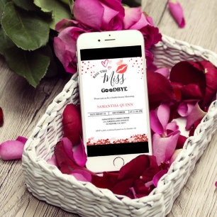 Stylish  Kiss Miss Goodbye Red Lips Bridal Shower Invitation