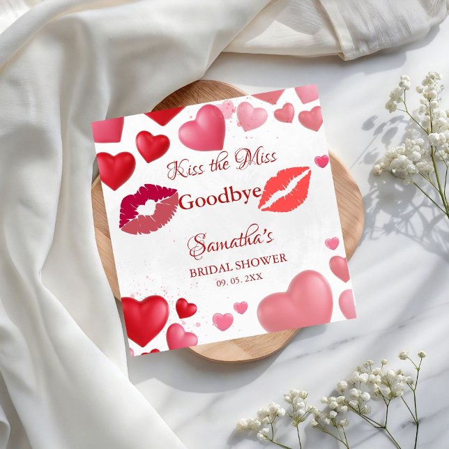 Stylish  Kiss Miss Goodbye Red Lips Bridal Shower Napkin (Creator Uploaded)