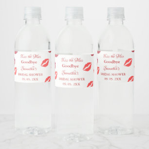 Stylish Kiss Miss Goodbye Red Lips Bridal Shower Water Bottle Label