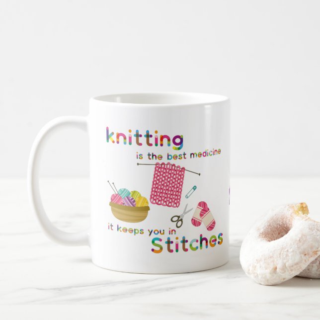 Stylish Knitting Is The Best Medicine Coffee Mug (With Donut)