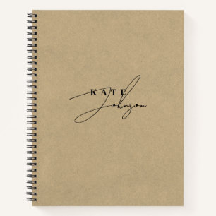 Stylish Kraft Black Signature Script Monogram Notebook