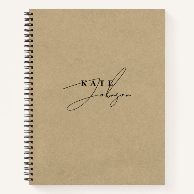 Stylish Kraft Black Signature Script Monogram Notebook (Front)