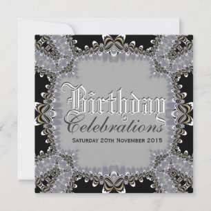 Stylish Lacy Black+Grey Birthday Celebrations Invi Invitation