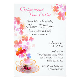 retirement tea invitations stationery