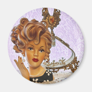 Stylish Lady Head Vase Spiral Curls Floral Dress Magnet