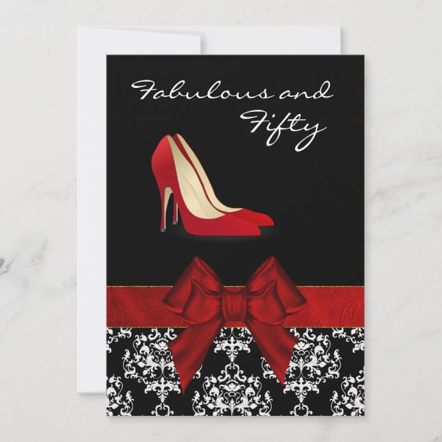 Stylish Lady's Damask Stiletto Custom Invitation (Front)