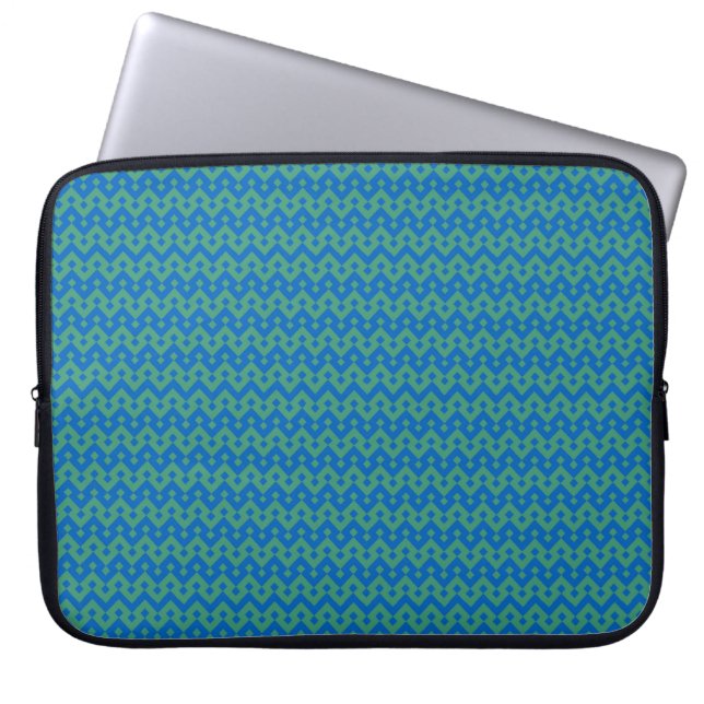 Stylish Laptop Sleeve, Emerald and Blue Geometric Sleeve (Front)